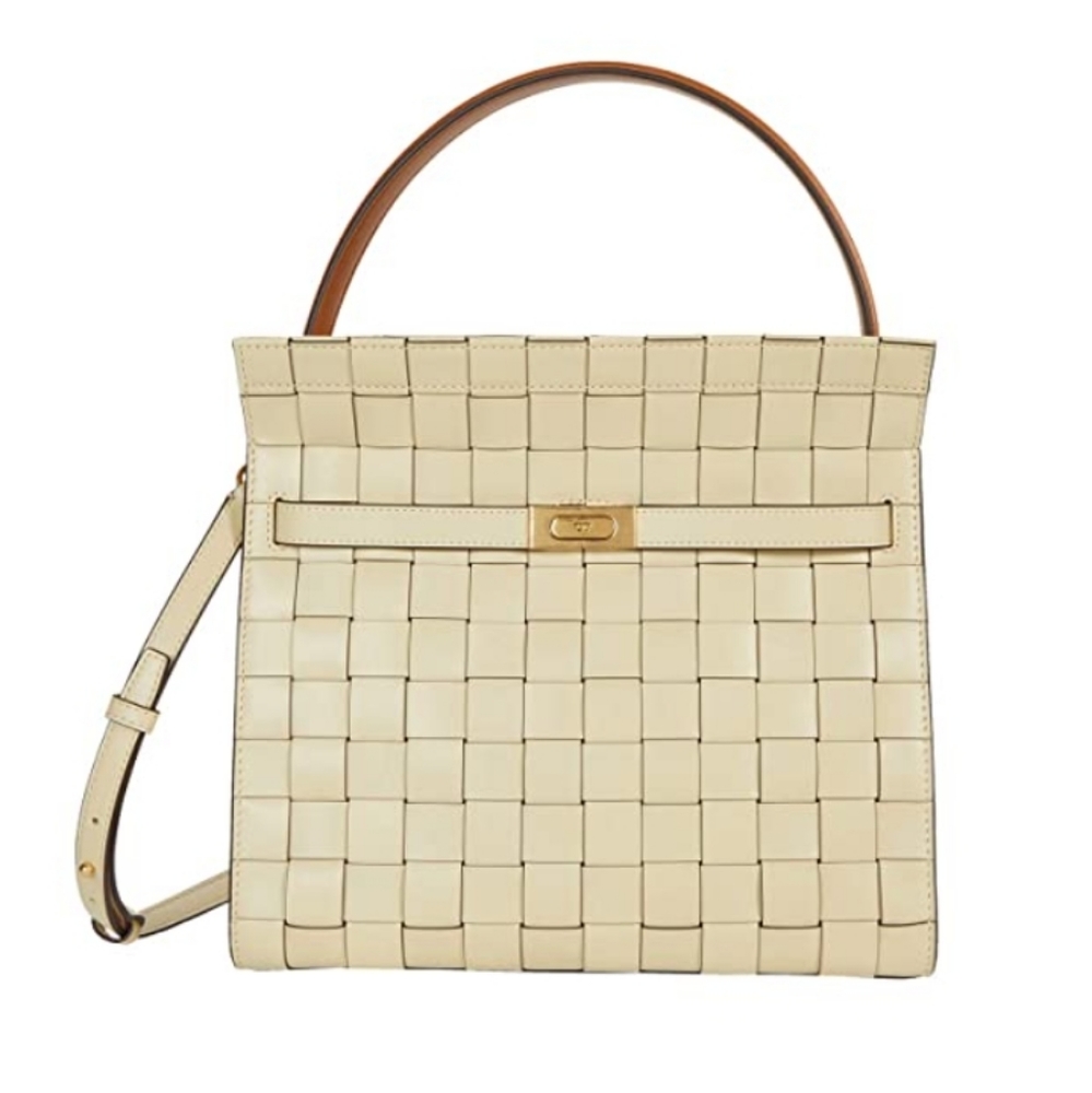 Tory Burch Lee Radziwill Woven Leather Double Bag